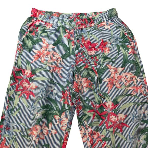 Tommy Bahama Orchid Isle Stripe Linen Easy Pants Tropical Floral Blue Size Small - Picture 1 of 10